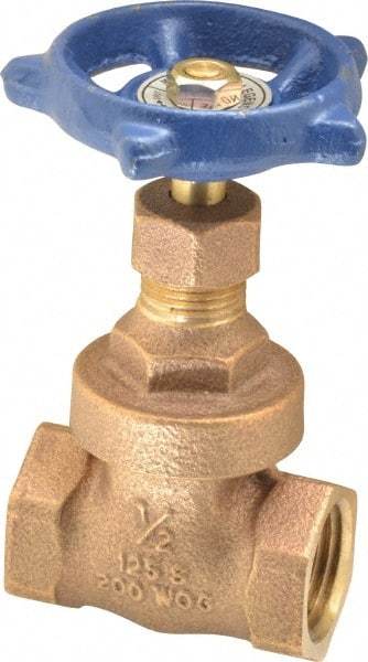 Legend Valve - 1/2" Pipe, Threaded Bronze Solid Wedge Stem Gate Valve - 200 WOG, 125 WSP, Screw Over Bonnet - Industrial Tool & Supply