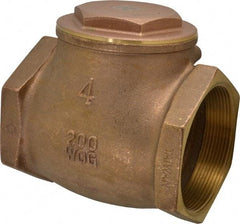 Legend Valve - 4" Brass Check Valve - Inline, FNPT x FNPT, 200 WOG - Industrial Tool & Supply