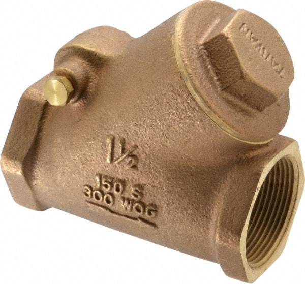 Legend Valve - 1-1/2" Bronze Check Valve - Y-Pattern, FNPT x FNPT, 300 WOG - Industrial Tool & Supply