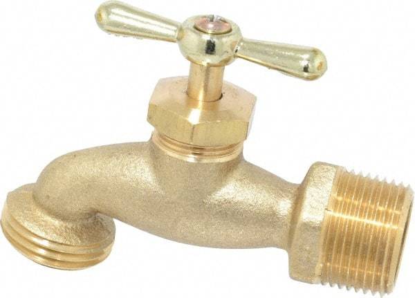 Legend Valve - 3/4" Pipe, 125 psi WOG Rating, Brass Hose Bibb, Stop Valve - Tee Handle, MNPT x GHT End Connections - Industrial Tool & Supply