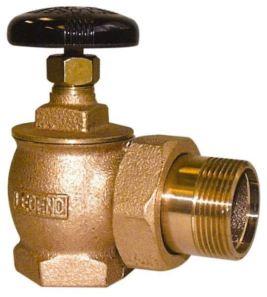 Legend Valve - 1-1/2" Pipe, 60 psi WOG Rating, FNPT x Male Union End Connections, Handwheel Steam Angle Radiator Valve - 15 psi Steam Pressure Rating, Bronze - Industrial Tool & Supply