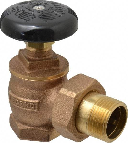 Legend Valve - 1" Pipe, 60 psi WOG Rating, FNPT x Male Union End Connections, Handwheel Steam Angle Radiator Valve - 15 psi Steam Pressure Rating, Bronze - Industrial Tool & Supply