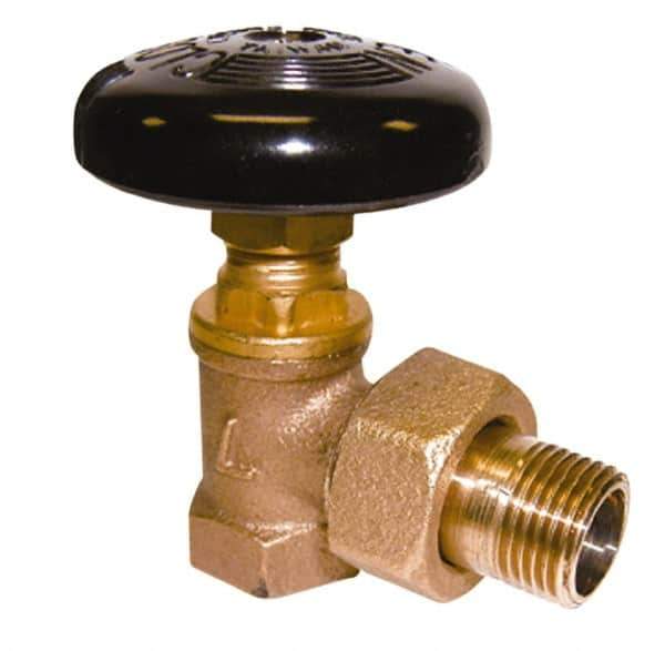 Legend Valve - 3/4" Pipe, 60 psi WOG Rating, FNPT x Male Union End Connections, Handwheel Hot Water Angle Radiator Valve - Bronze - Industrial Tool & Supply