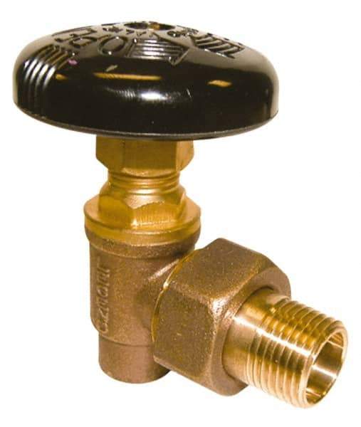 Legend Valve - 1/2" Pipe, 60 psi WOG Rating, Soldered x Male Union End Connections, Handwheel Hot Water Angle Radiator Valve - Bronze - Industrial Tool & Supply