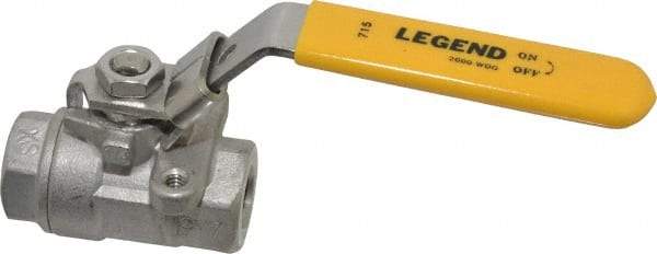 Legend Valve - 1/4" Pipe, Large Port, Stainless Steel Standard Ball Valve - 2 Piece, Inline - One Way Flow, FNPT x FNPT Ends, Locking Lever Handle, 2,000 WOG, 150 WSP - Industrial Tool & Supply