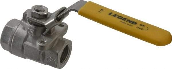 Legend Valve - 3/8" Pipe, Large Port, Stainless Steel Standard Ball Valve - 2 Piece, Inline - One Way Flow, FNPT x FNPT Ends, Locking Lever Handle, 2,000 WOG, 150 WSP - Industrial Tool & Supply