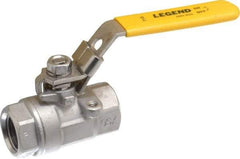 Legend Valve - 1/2" Pipe, Large Port, Stainless Steel Standard Ball Valve - 2 Piece, Inline - One Way Flow, FNPT x FNPT Ends, Locking Lever Handle, 2,000 WOG, 150 WSP - Industrial Tool & Supply