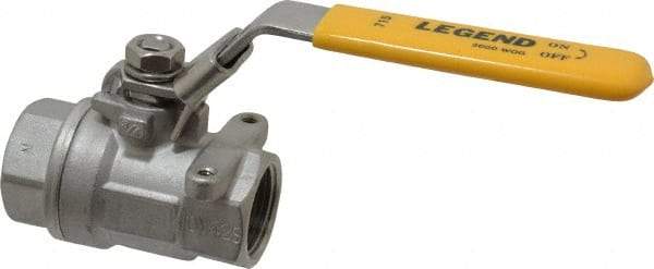 Legend Valve - 3/4" Pipe, Large Port, Stainless Steel Standard Ball Valve - 2 Piece, Inline - One Way Flow, FNPT x FNPT Ends, Locking Lever Handle, 2,000 WOG, 150 WSP - Industrial Tool & Supply