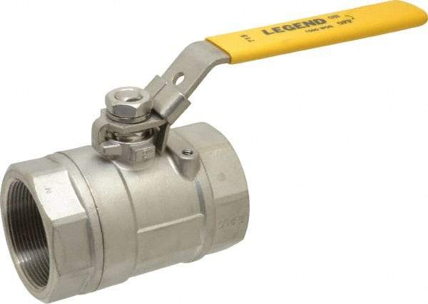 Legend Valve - 2" Pipe, Large Port, Stainless Steel Standard Ball Valve - 2 Piece, Inline - One Way Flow, FNPT x FNPT Ends, Locking Lever Handle, 1,500 WOG, 150 WSP - Industrial Tool & Supply