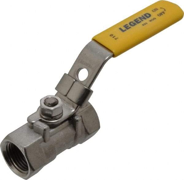 Legend Valve - 3/8" Pipe, Standard Port, Stainless Steel Standard Ball Valve - 1 Piece, Inline - One Way Flow, FNPT x FNPT Ends, Locking Lever Handle, 800 WOG, 150 WSP - Industrial Tool & Supply