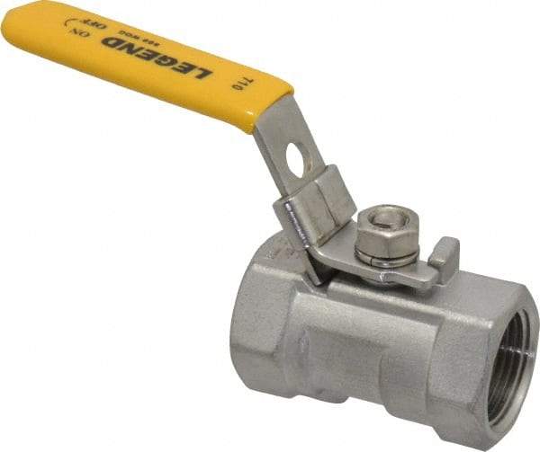 Legend Valve - 3/4" Pipe, Standard Port, Stainless Steel Standard Ball Valve - 1 Piece, Inline - One Way Flow, FNPT x FNPT Ends, Locking Lever Handle, 800 WOG, 150 WSP - Industrial Tool & Supply