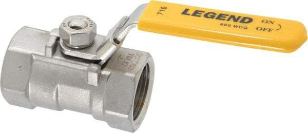 Legend Valve - 1" Pipe, Standard Port, Stainless Steel Standard Ball Valve - 1 Piece, Inline - One Way Flow, FNPT x FNPT Ends, Locking Lever Handle, 800 WOG, 150 WSP - Industrial Tool & Supply