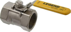 Legend Valve - 1-1/2" Pipe, Standard Port, Stainless Steel Standard Ball Valve - 1 Piece, Inline - One Way Flow, FNPT x FNPT Ends, Locking Lever Handle, 800 WOG, 150 WSP - Industrial Tool & Supply