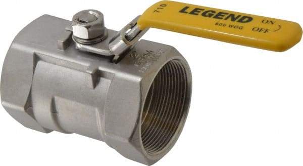 Legend Valve - 2" Pipe, Standard Port, Stainless Steel Standard Ball Valve - 1 Piece, Inline - One Way Flow, FNPT x FNPT Ends, Locking Lever Handle, 800 WOG, 150 WSP - Industrial Tool & Supply