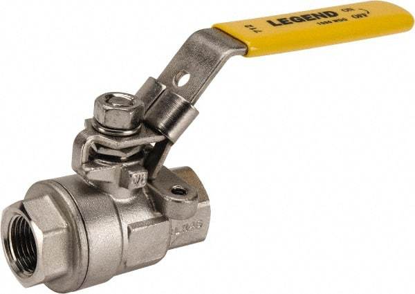 Legend Valve - 3/8" Pipe, Full Port, Stainless Steel Standard Ball Valve - 2 Piece, Inline - One Way Flow, FNPT x FNPT Ends, Locking Lever Handle, 1,000 WOG, 150 WSP - Industrial Tool & Supply