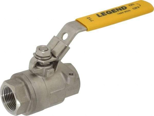 Legend Valve - 3/4" Pipe, Full Port, Stainless Steel Standard Ball Valve - 2 Piece, Inline - One Way Flow, FNPT x FNPT Ends, Locking Lever Handle, 1,000 WOG, 150 WSP - Industrial Tool & Supply