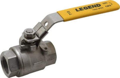 Legend Valve - 1" Pipe, Full Port, Stainless Steel Standard Ball Valve - 2 Piece, Inline - One Way Flow, FNPT x FNPT Ends, Locking Lever Handle, 1,000 WOG, 150 WSP - Industrial Tool & Supply
