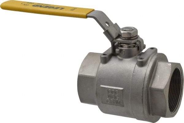 Legend Valve - 2" Pipe, Full Port, Stainless Steel Standard Ball Valve - 2 Piece, Inline - One Way Flow, FNPT x FNPT Ends, Locking Lever Handle, 1,000 WOG, 150 WSP - Industrial Tool & Supply