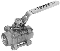 Legend Valve - 1" Pipe, Full Port, Carbon Steel Standard Ball Valve - 3 Piece, Inline - One Way Flow, FNPT x FNPT Ends, Locking Lever Handle, 1,000 WOG, 150 WSP - Industrial Tool & Supply