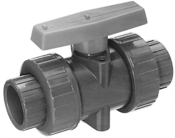 Legend Valve - 4" Pipe, Full Port, PVC True Union Design Ball Valve - Inline - One Way Flow, Solvent x Solvent Ends, Tee Handle, 150 WOG - Industrial Tool & Supply