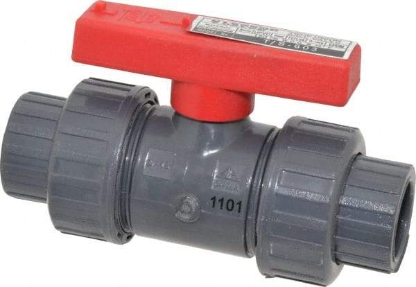 Legend Valve - 1/2" Pipe, Full Port, PVC True Union Design Ball Valve - Inline - One Way Flow, FNPT x Solvent Ends, Tee Handle, 150 WOG - Industrial Tool & Supply