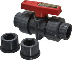 Legend Valve - 3/4" Pipe, Full Port, PVC True Union Design Ball Valve - Inline - One Way Flow, FNPT x Solvent Ends, Tee Handle, 150 WOG - Industrial Tool & Supply