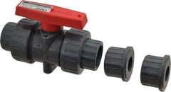 Legend Valve - 1" Pipe, Full Port, PVC True Union Design Ball Valve - Inline - One Way Flow, FNPT x Solvent Ends, Tee Handle, 150 WOG - Industrial Tool & Supply