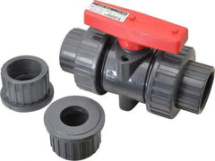 Legend Valve - 1-1/4" Pipe, Full Port, PVC True Union Design Ball Valve - Inline - One Way Flow, FNPT x Solvent Ends, Tee Handle, 150 WOG - Industrial Tool & Supply