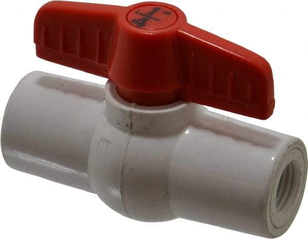 Legend Valve - 1/4" Pipe, Full Port, PVC Miniature Ball Valve - Inline - One Way Flow, FNPT x FNPT Ends, Tee Handle, 150 WOG - Industrial Tool & Supply