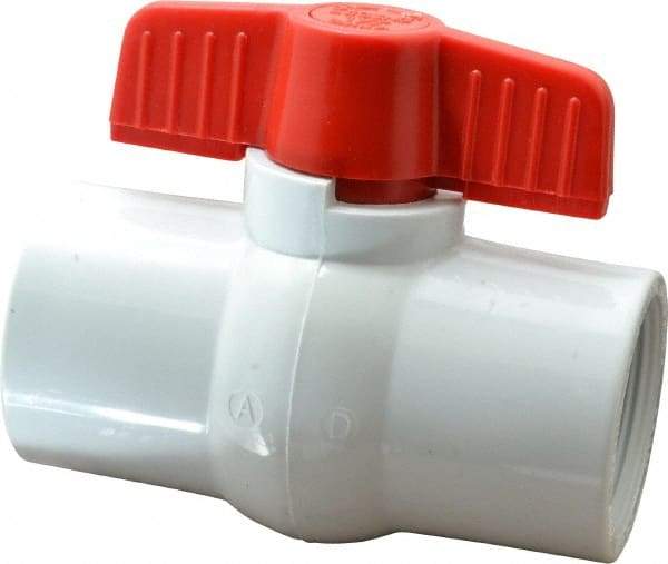 Legend Valve - 1-1/2" Pipe, Full Port, PVC Miniature Ball Valve - Inline - One Way Flow, FNPT x FNPT Ends, Tee Handle, 150 WOG - Industrial Tool & Supply