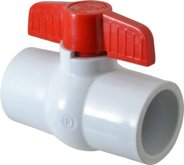 Legend Valve - 1-1/4" Pipe, Full Port, PVC Miniature Ball Valve - Inline - One Way Flow, Solvent x Solvent Ends, Tee Handle, 150 WOG - Industrial Tool & Supply