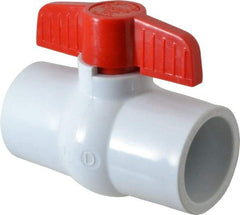 Legend Valve - 1-1/4" Pipe, Full Port, PVC Miniature Ball Valve - Inline - One Way Flow, Solvent x Solvent Ends, Tee Handle, 150 WOG - Industrial Tool & Supply