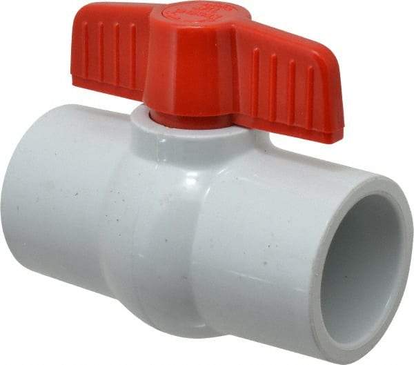 Legend Valve - 1-1/2" Pipe, Full Port, PVC Miniature Ball Valve - Inline - One Way Flow, Solvent x Solvent Ends, Tee Handle, 150 WOG - Industrial Tool & Supply