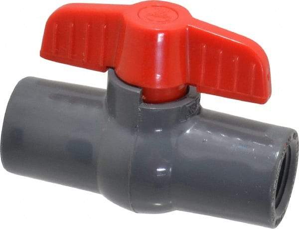 Legend Valve - 1/2" Pipe, Full Port, PVC Miniature Ball Valve - Inline - One Way Flow, FNPT x FNPT Ends, Tee Handle, 150 WOG - Industrial Tool & Supply
