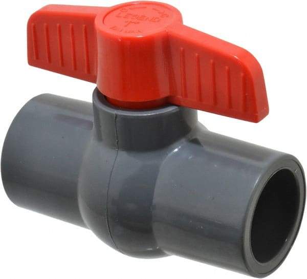 Legend Valve - 1" Pipe, Full Port, PVC Miniature Ball Valve - Inline - One Way Flow, Solvent x Solvent Ends, Tee Handle, 150 WOG - Industrial Tool & Supply