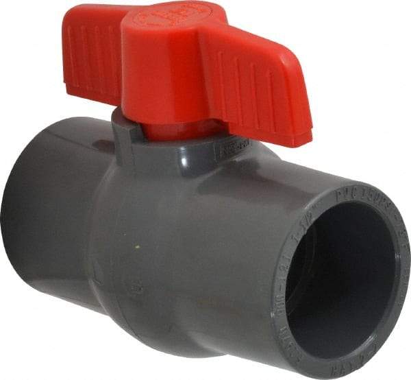 Legend Valve - 1-1/2" Pipe, Full Port, PVC Miniature Ball Valve - Inline - One Way Flow, Solvent x Solvent Ends, Tee Handle, 150 WOG - Industrial Tool & Supply