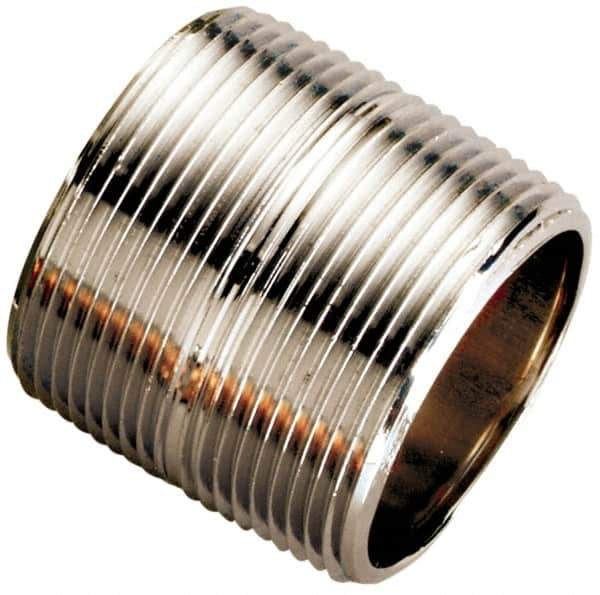 Merit Brass - Schedule 80, 1-1/4" Pipe x 4" Long, Grade 304/304L Stainless Steel Pipe Nipple - Seamless & Threaded - Industrial Tool & Supply