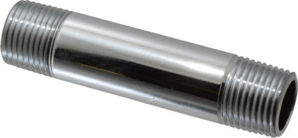 Merit Brass - 3-1/2" Long, 1/2" Pipe Threaded Brass Pipe Nipple - NPT Thread, Chrome Plated Red Brass - Industrial Tool & Supply
