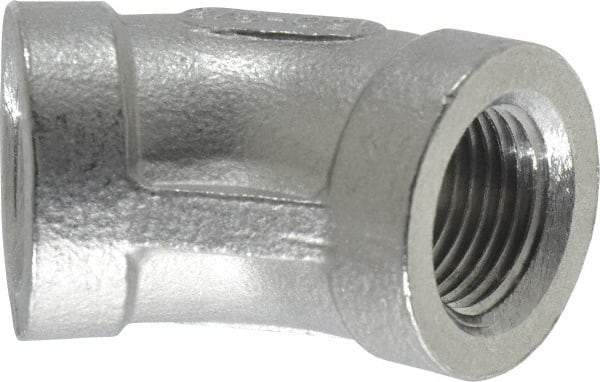 Merit Brass - 3/8" Grade 304 Stainless Steel Pipe 45° Elbow - FNPT x FNPT End Connections, 150 psi - Industrial Tool & Supply