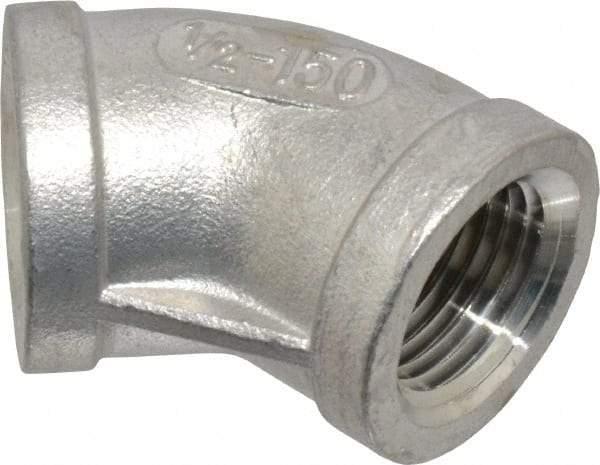 Merit Brass - 1/2" Grade 304 Stainless Steel Pipe 45° Elbow - FNPT x FNPT End Connections, 150 psi - Industrial Tool & Supply