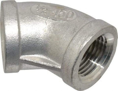 Merit Brass - 1/2" Grade 304 Stainless Steel Pipe 45° Elbow - FNPT x FNPT End Connections, 150 psi - Industrial Tool & Supply