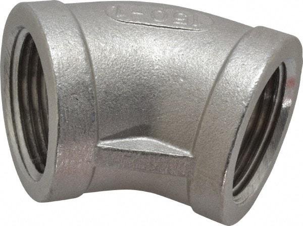 Merit Brass - 1" Grade 304 Stainless Steel Pipe 45° Elbow - FNPT x FNPT End Connections, 150 psi - Industrial Tool & Supply