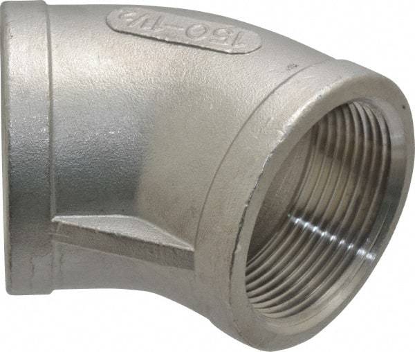 Merit Brass - 1-1/2" Grade 304 Stainless Steel Pipe 45° Elbow - FNPT x FNPT End Connections, 150 psi - Industrial Tool & Supply
