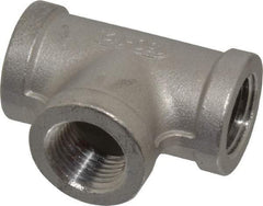 Merit Brass - 1/2" Grade 304 Stainless Steel Pipe Tee - FNPT x FNPT x FNPT End Connections, 150 psi - Industrial Tool & Supply