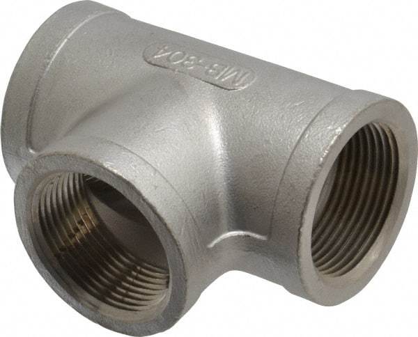 Merit Brass - 1-1/4" Grade 304 Stainless Steel Pipe Tee - FNPT x FNPT x FNPT End Connections, 150 psi - Industrial Tool & Supply