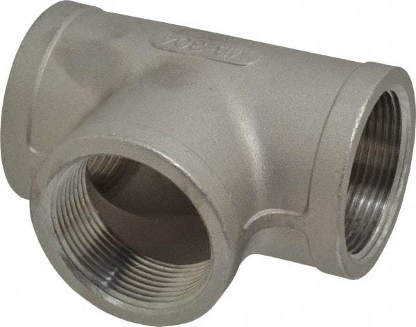 Merit Brass - 1-1/2" Grade 304 Stainless Steel Pipe Tee - FNPT x FNPT x FNPT End Connections, 150 psi - Industrial Tool & Supply