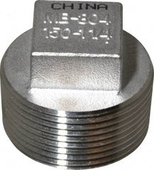 Merit Brass - 1-1/4" Grade 304 Stainless Steel Pipe Square Head Plug - MNPT End Connections, 150 psi - Industrial Tool & Supply
