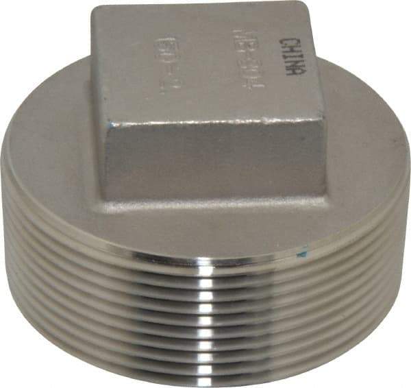 Merit Brass - 2" Grade 304 Stainless Steel Pipe Square Head Plug - MNPT End Connections, 150 psi - Industrial Tool & Supply