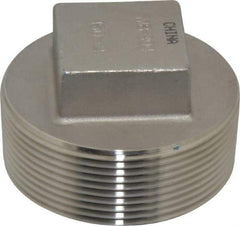 Merit Brass - 2" Grade 304 Stainless Steel Pipe Square Head Plug - MNPT End Connections, 150 psi - Industrial Tool & Supply