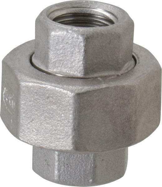 Merit Brass - 1/4" Grade 304 Stainless Steel Pipe Union - FNPT x FNPT End Connections, 150 psi - Industrial Tool & Supply
